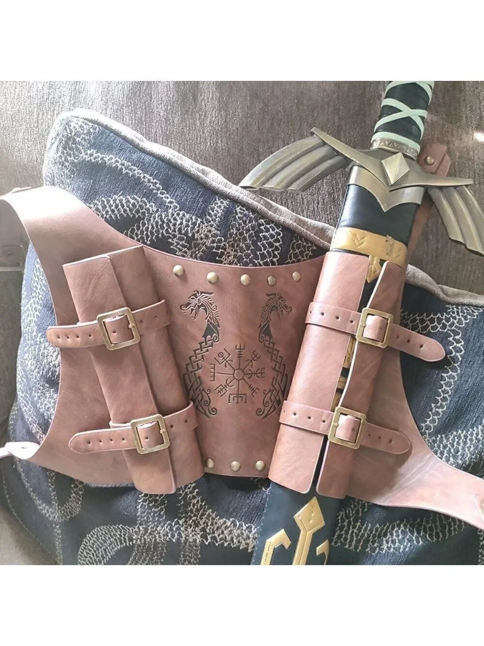 Medieval Viking Totem Sword Frog Adjustable Leather Double Sword Strap Backpack